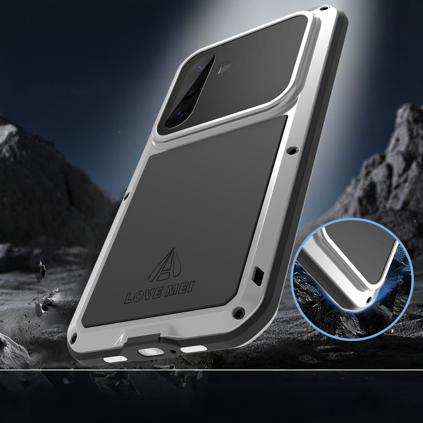 Handyhülle für Galaxy S26, Love Mei Powerful mit Glas, Silver