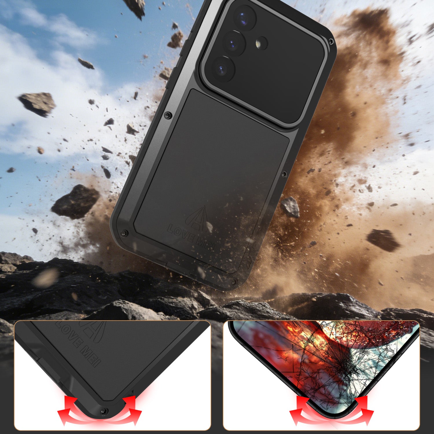 Handyhülle für Galaxy S26 Plus, Love Mei Powerful mit Glas, Black