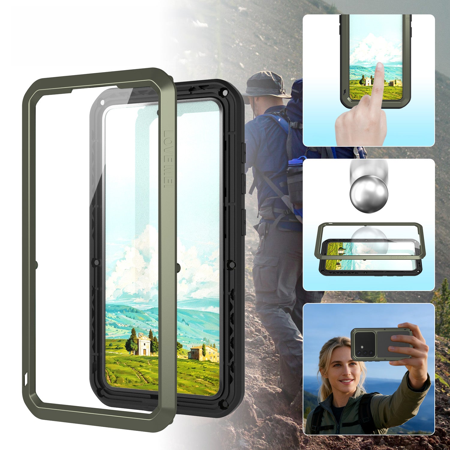 Handyhülle für Galaxy S26 Ultra, Love Mei Powerful mit Glas, Green