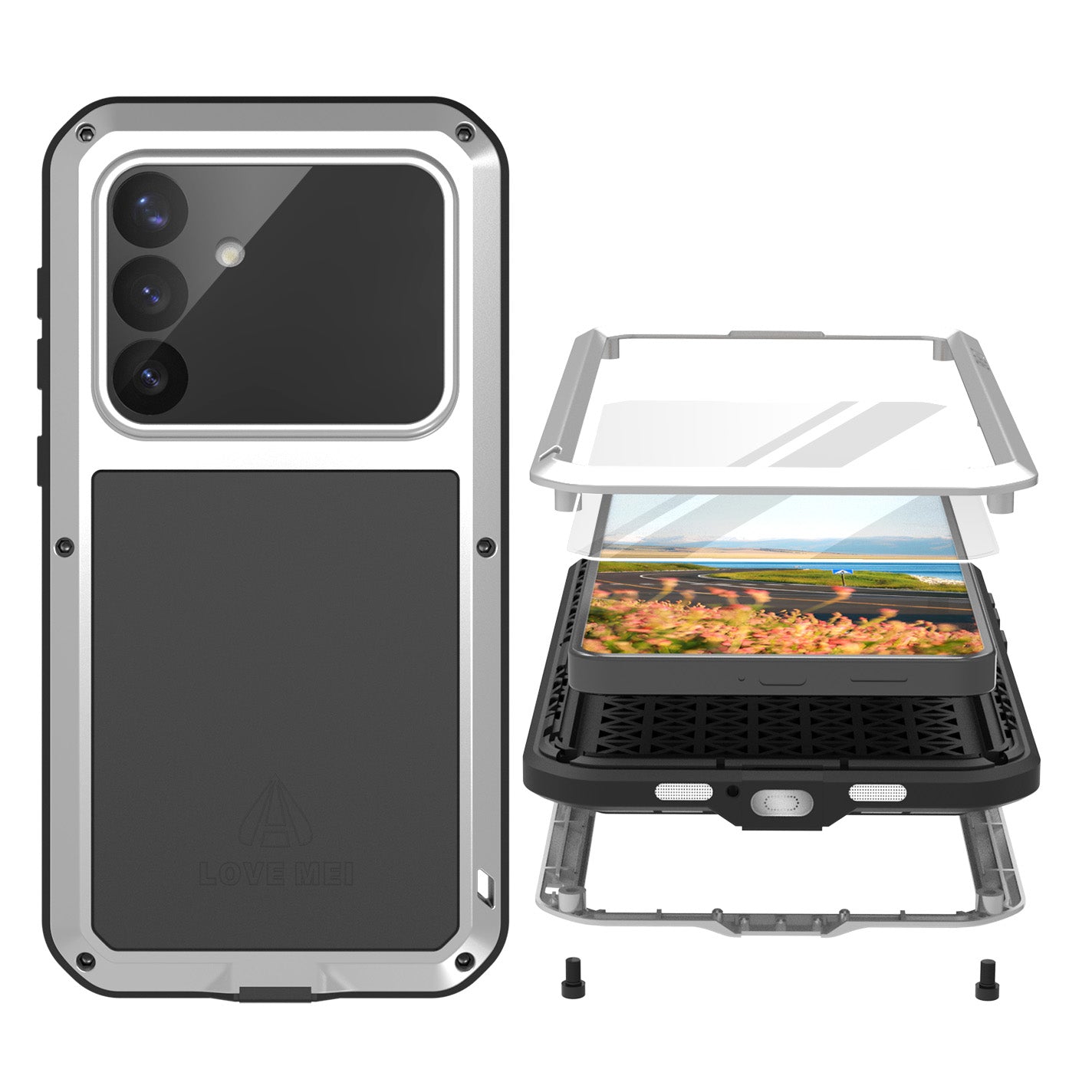 Handyhülle für Galaxy S26 Ultra, Love Mei Powerful mit Glas, Silbern