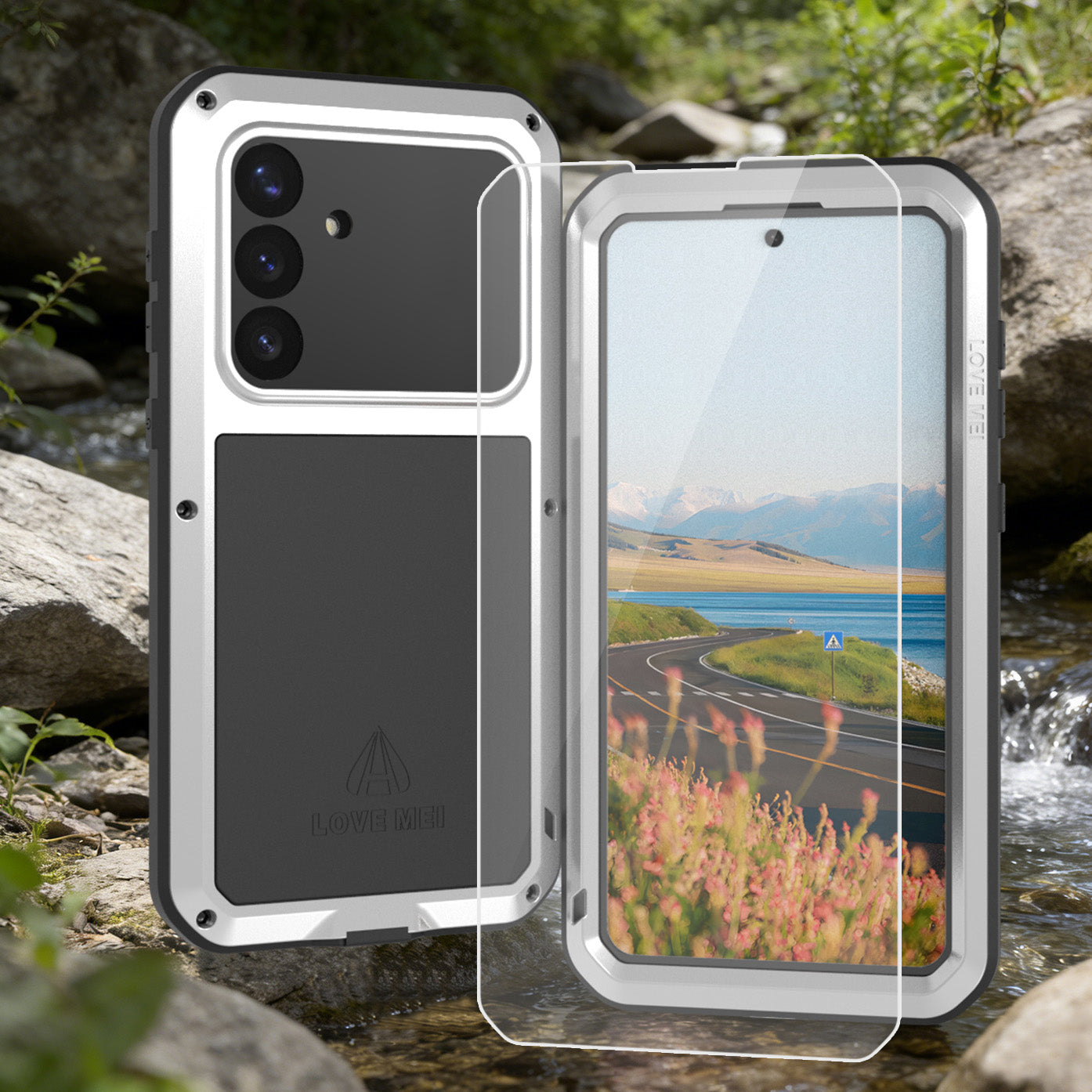 Handyhülle für Galaxy S26 Ultra, Love Mei Powerful mit Glas, Silbern
