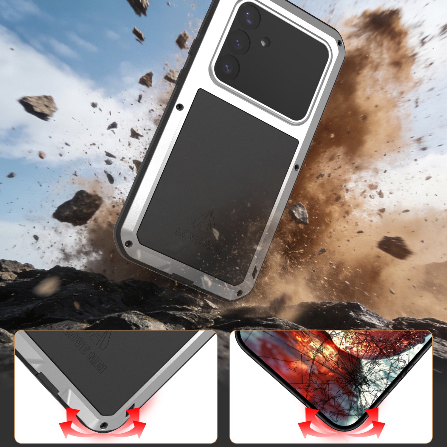 Handyhülle für Galaxy S26 Ultra, Love Mei Powerful mit Glas, Silbern