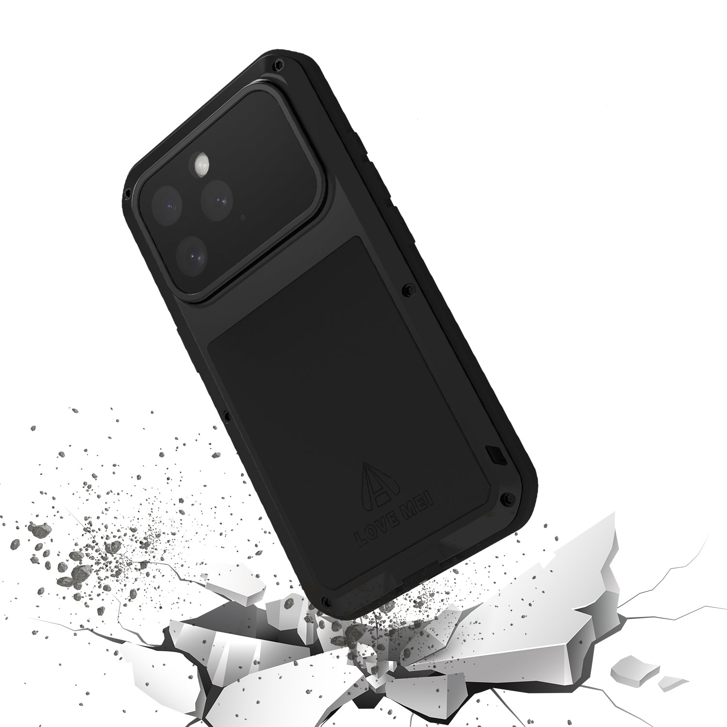 Handyhülle für iPhone 16 Pro, Love Mei Powerful mit Glas, Schwarz