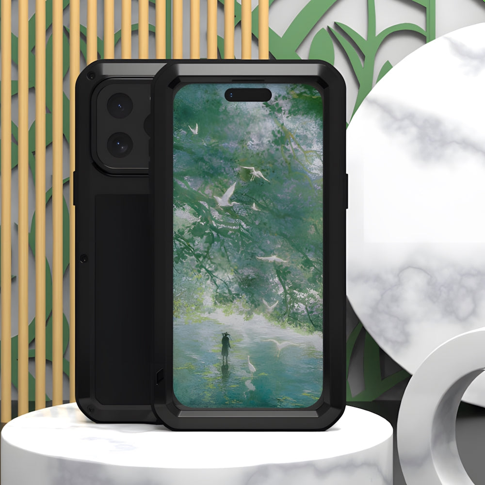 Handyhülle für iPhone 16 Pro Max, Love Mei Powerful mit Glas, Schwarz