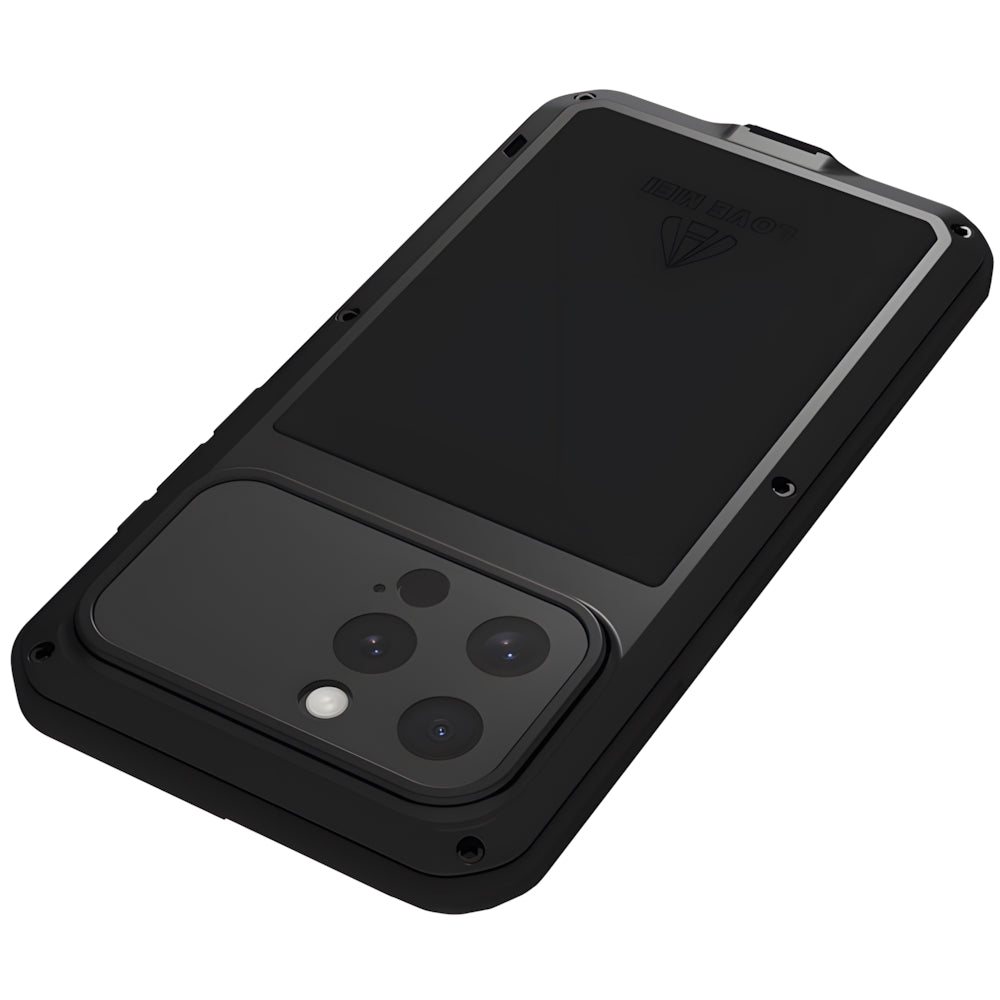 Handyhülle für iPhone 16 Pro Max, Love Mei Powerful mit Glas, Schwarz