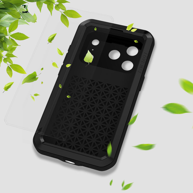 Handyhülle für iPhone 17 Pro, Love Mei Powerful mit Glas, Schwarz