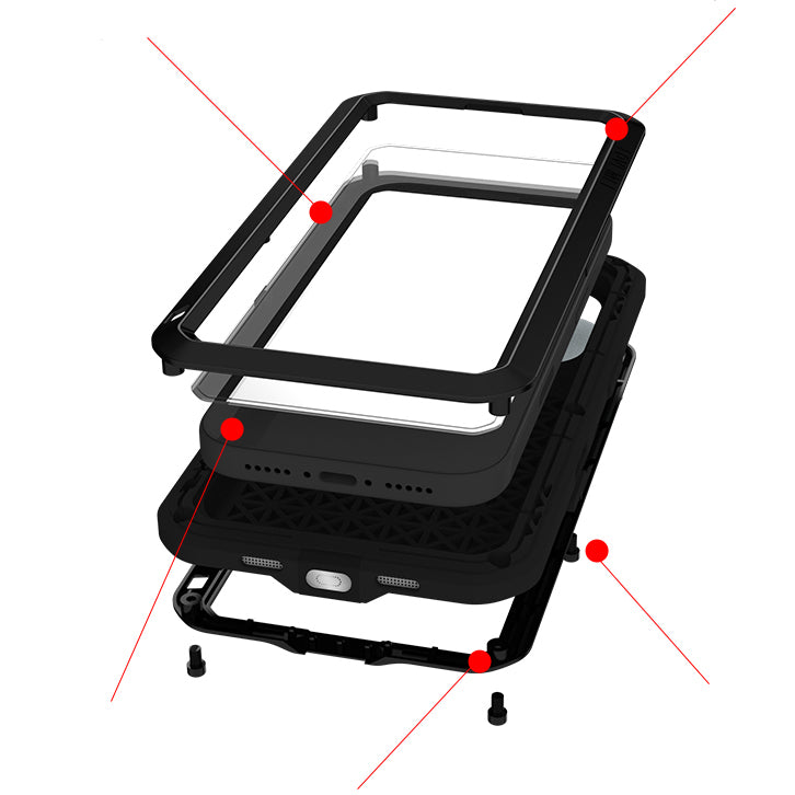 Handyhülle für iPhone 17 Pro, Love Mei Powerful mit Glas, Schwarz