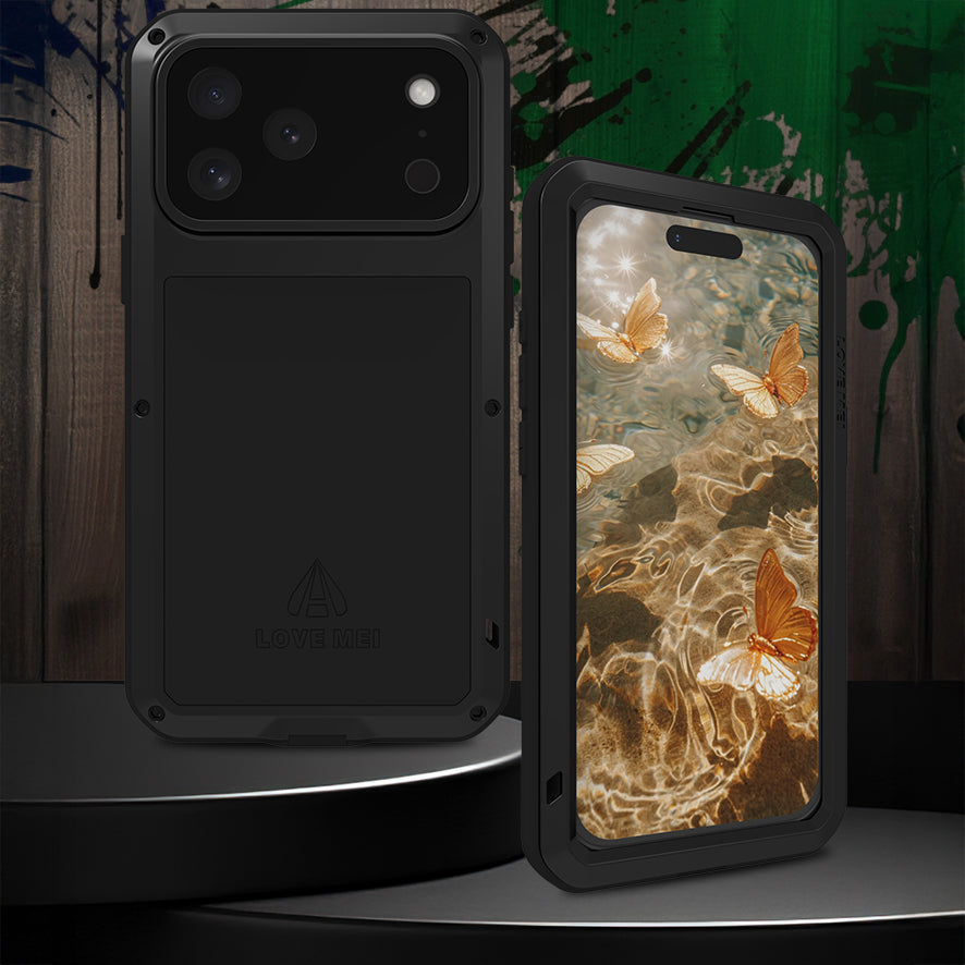 Handyhülle für iPhone 17 Pro Max, Love Mei Powerful mit Glas, Schwarz