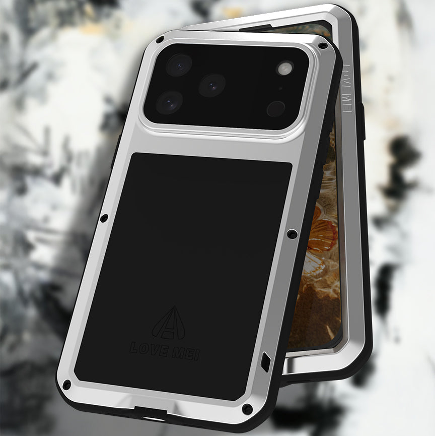Handyhülle für iPhone 17 Pro Max, Love Mei Powerful mit Glas, Silbern