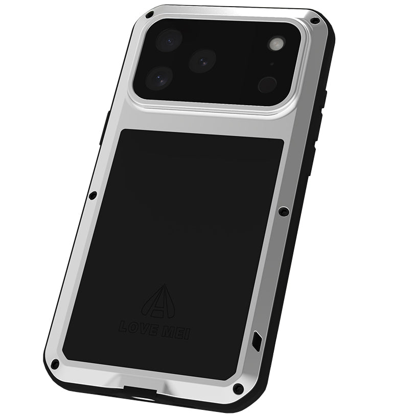 Handyhülle für iPhone 17 Pro Max, Love Mei Powerful mit Glas, Silbern