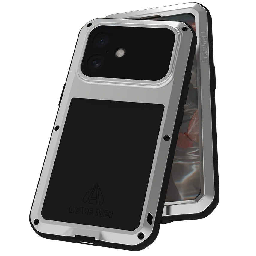 Handyhülle für iPhone 17, Love Mei Powerful mit Glas, Silbern