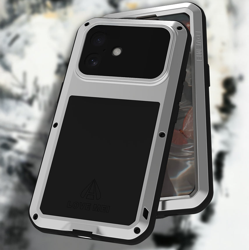 Handyhülle für iPhone 17, Love Mei Powerful mit Glas, Silbern