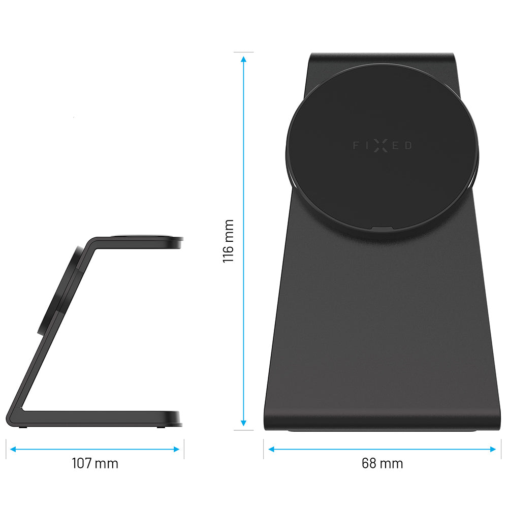 Induktionsladegerät mit Qi2.2 25W für MagSafe, 33.5W, Fixed MagPowerstation Alu 3, inkl. USB-C Kabel, Schwarz