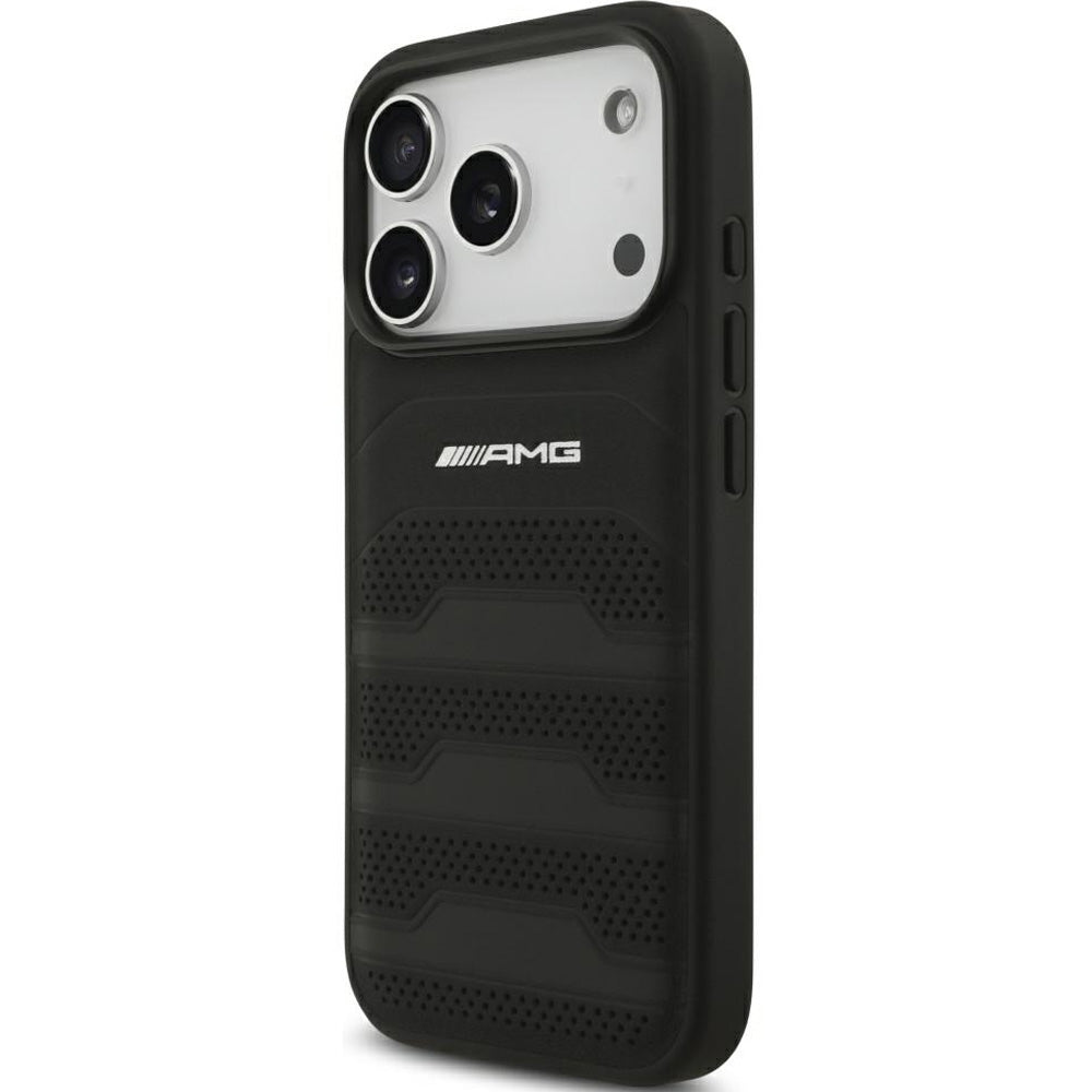 Handyhülle für iPhone 18 Pro / 17 Pro, Mercedes-Benz AMG Leather Debossed Lines Logo, Schwarz (2/8)