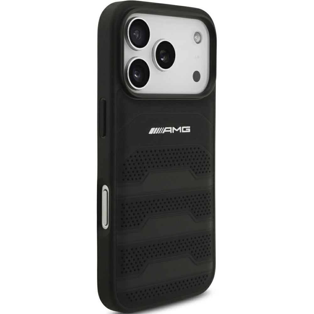 Handyhülle für iPhone 18 Pro / 17 Pro, Mercedes-Benz AMG Leather Debossed Lines Logo, Schwarz (4/8)