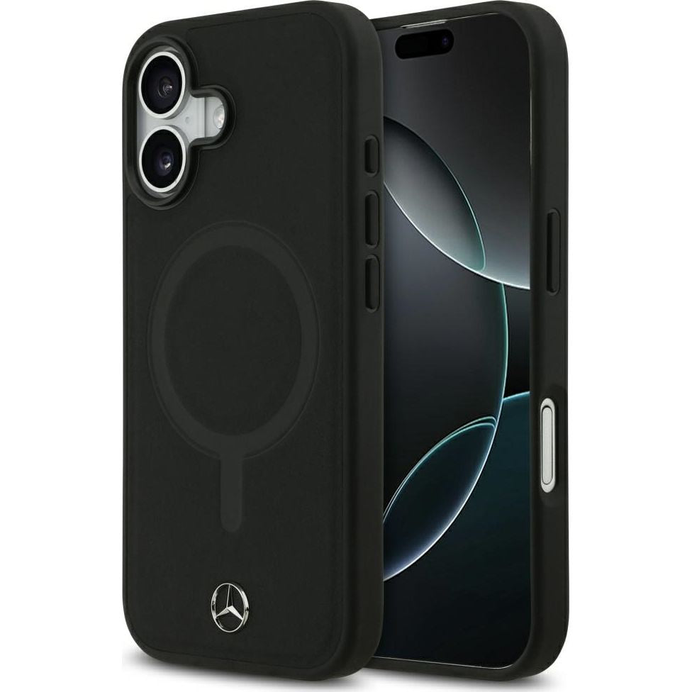 Handyhülle für iPhone 17, Mercedes-Benz Plain Smooth Leather mit MagSafe, Schwarz