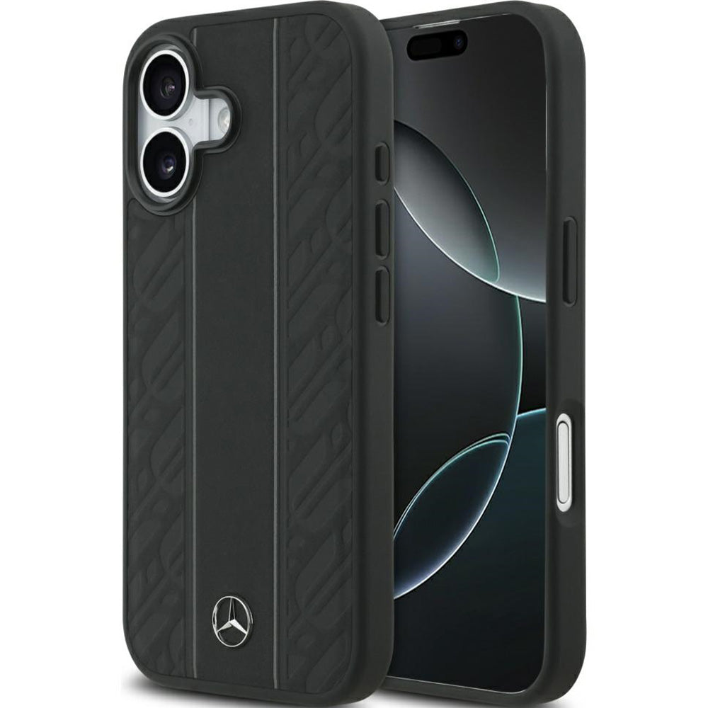 Handyhülle für iPhone 17, Mercedes-Benz Leather Laurel Leaves Stripes mit MagSafe, Schwarz