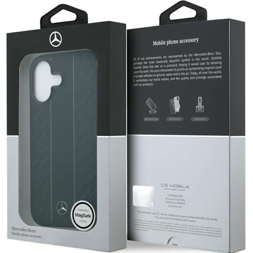 Handyhülle für iPhone 17, Mercedes-Benz Leather Laurel Leaves Stripes mit MagSafe, Schwarz