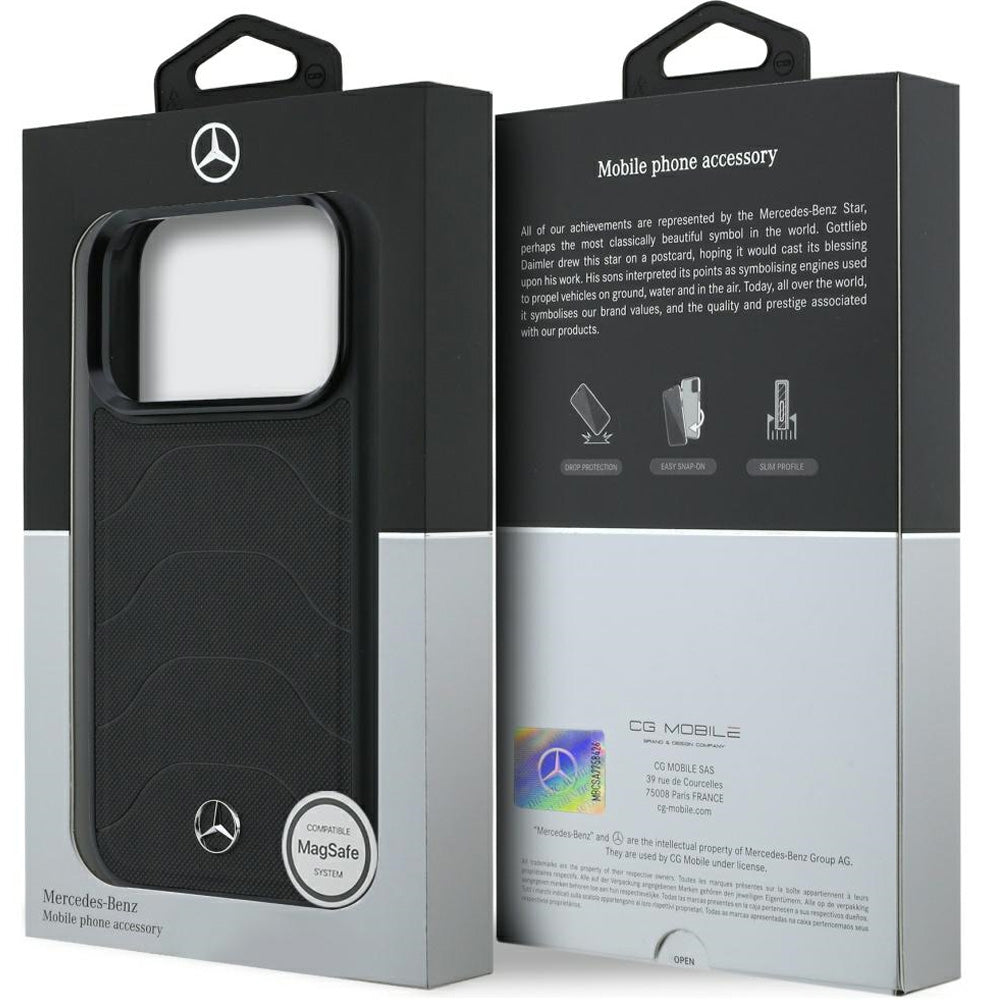Handyhülle für iPhone 18 Pro Max / 17 Pro Max, Mercedes-Benz Leather Mesh Bow Line mit MagSafe, Schwarz (8/8)