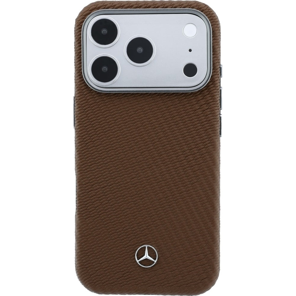 Handyhülle für iPhone 17 Pro, Mercedes-Benz Leather Semi Wrap Wood Effect MagSafe, Braun