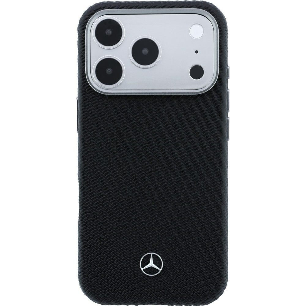 Handyhülle für iPhone 17 Pro Max, Mercedes-Benz Leather Semi Wrap Wood Effect MagSafe, Schwarz