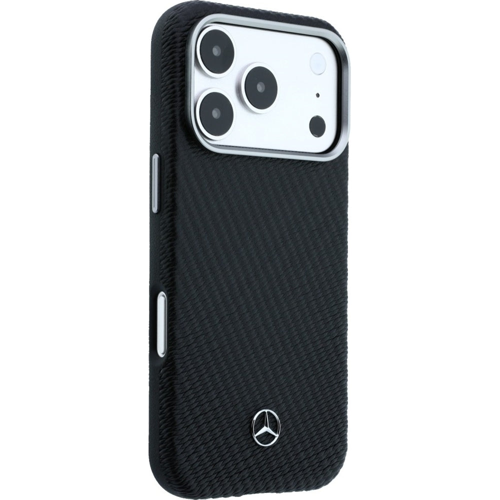 Handyhülle für iPhone 17 Pro Max, Mercedes-Benz Leather Semi Wrap Wood Effect MagSafe, Schwarz