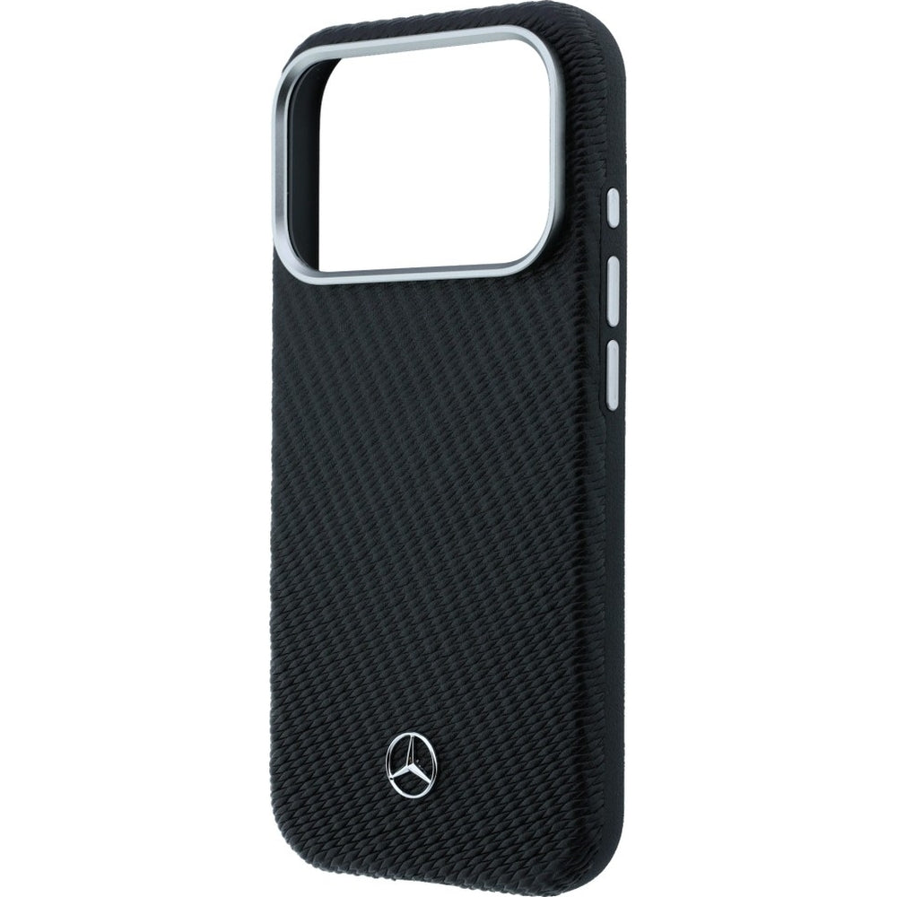 Handyhülle für iPhone 17 Pro Max, Mercedes-Benz Leather Semi Wrap Wood Effect MagSafe, Schwarz