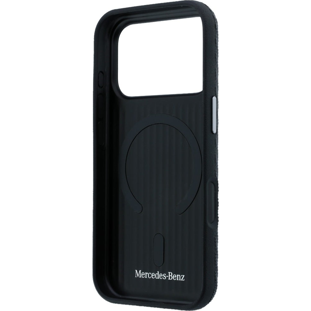 Handyhülle für iPhone 17 Pro Max, Mercedes-Benz Leather Semi Wrap Wood Effect MagSafe, Schwarz