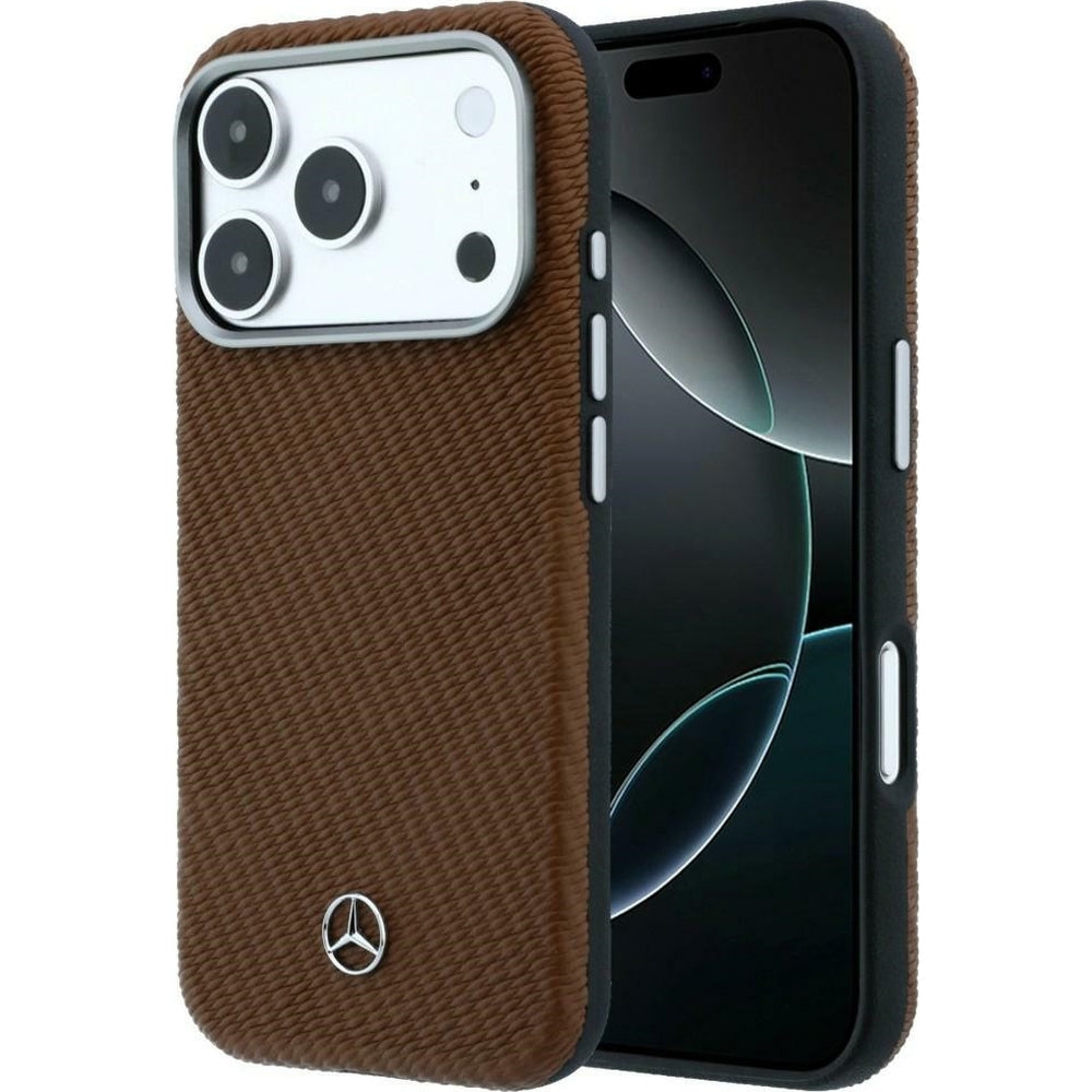 Handyhülle für iPhone 17 Pro Max, Mercedes-Benz Leather Semi Wrap Wood Effect MagSafe, Braun