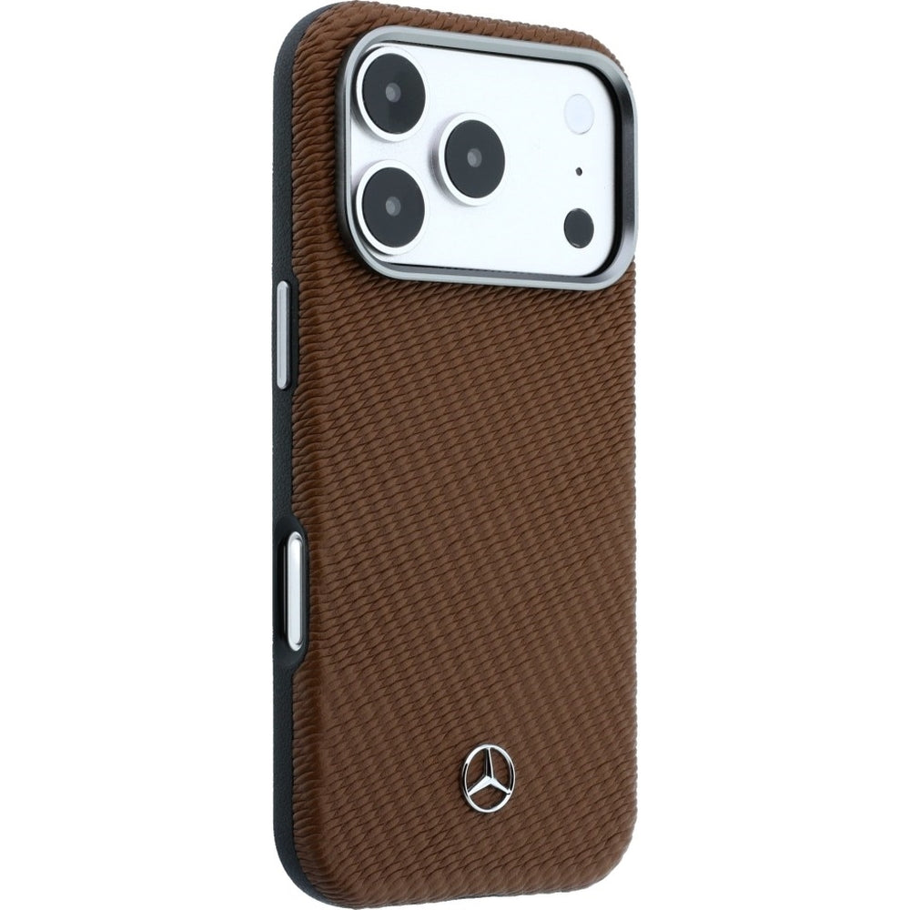 Handyhülle für iPhone 17 Pro Max, Mercedes-Benz Leather Semi Wrap Wood Effect MagSafe, Braun