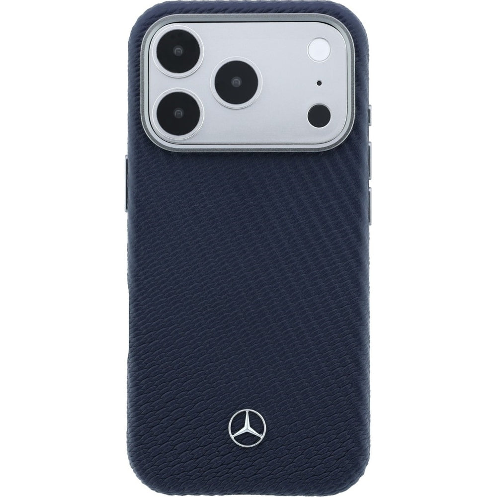 Handyhülle für iPhone 17 Pro Max, Mercedes-Benz Leather Semi Wrap Wood Effect MagSafe, Dunkelblau