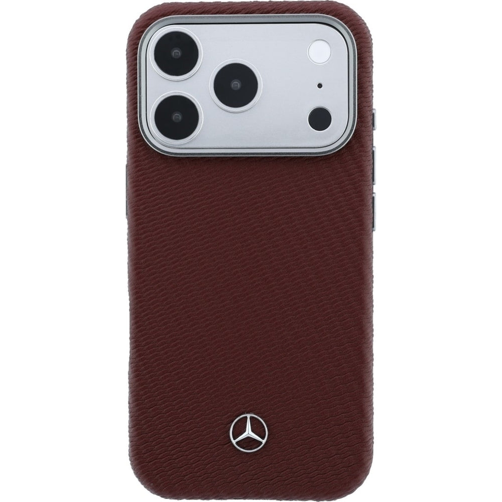 Handyhülle für iPhone 17 Pro, Mercedes-Benz Leather Semi Wrap Wood Effect MagSafe, Rot