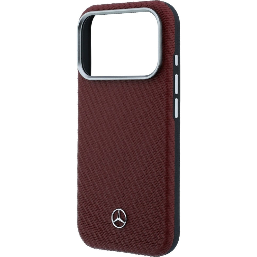 Handyhülle für iPhone 17 Pro, Mercedes-Benz Leather Semi Wrap Wood Effect MagSafe, Rot