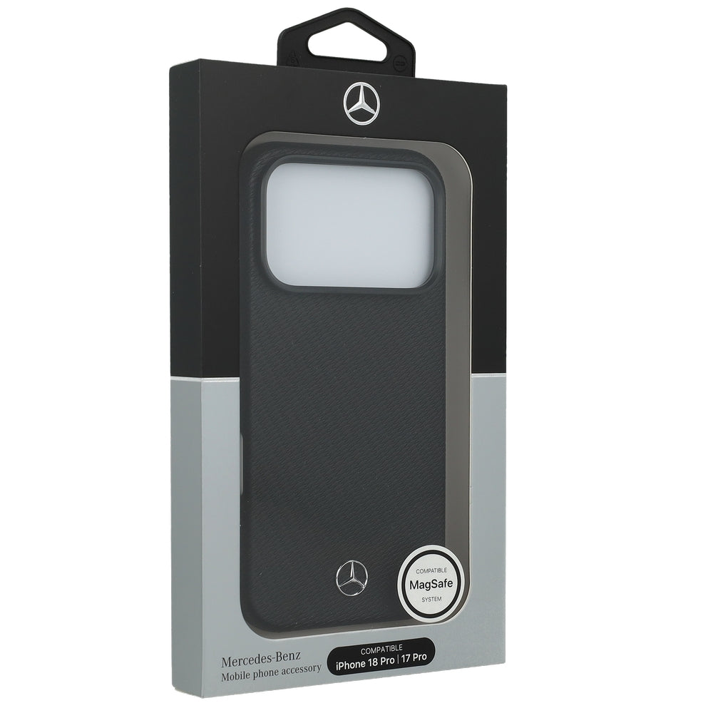 Handyhülle für iPhone 18 Pro / 17 Pro, Mercedes Leather Semi Wrap Wood Effect mit MagSafe, Schwarz (1/5)