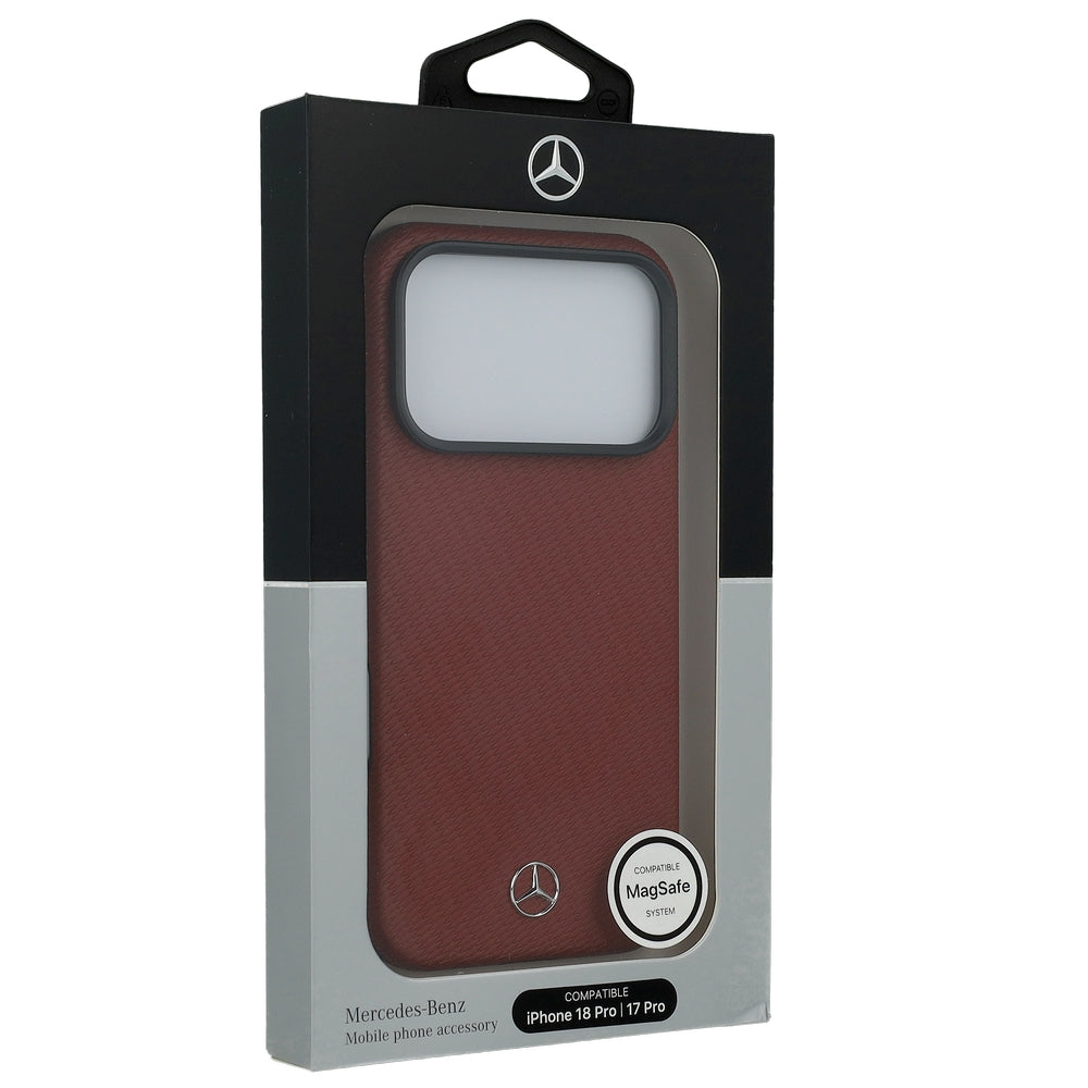 Handyhülle für iPhone 18 Pro Max / 17 Pro Max, Mercedes Leather Semi Wrap Wood Effect mit MagSafe, Burgunderrot (1/5)