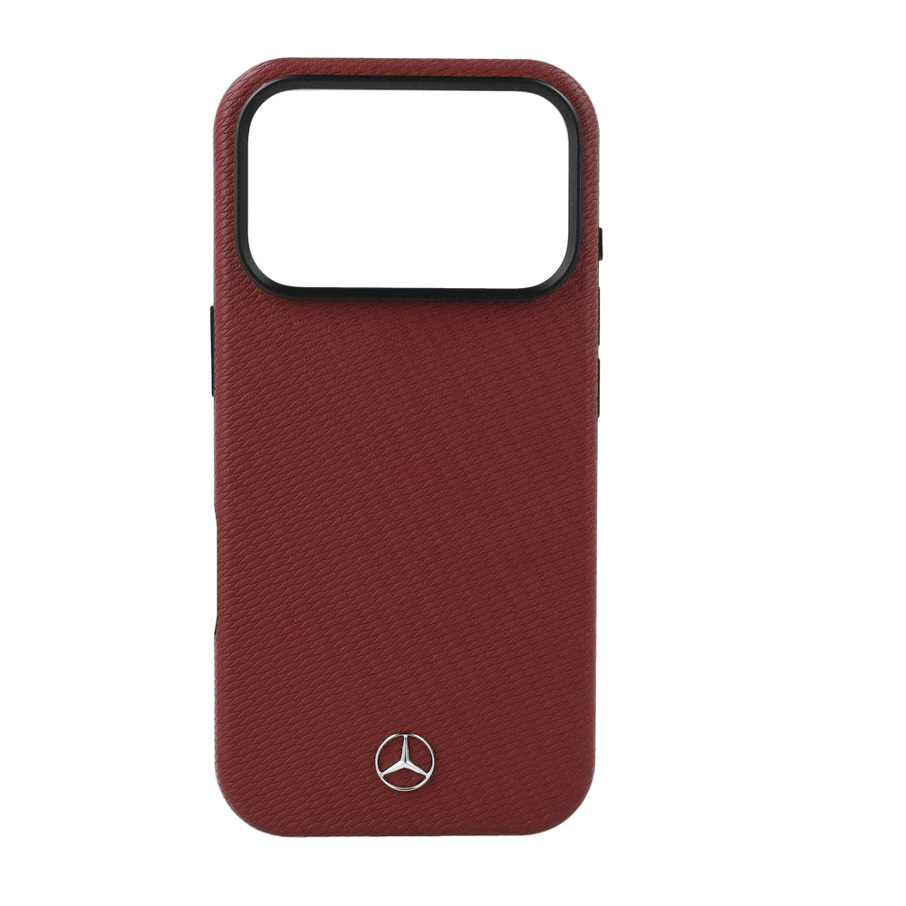 Handyhülle für iPhone 18 Pro Max / 17 Pro Max, Mercedes Leather Semi Wrap Wood Effect mit MagSafe, Burgunderrot (5/5)