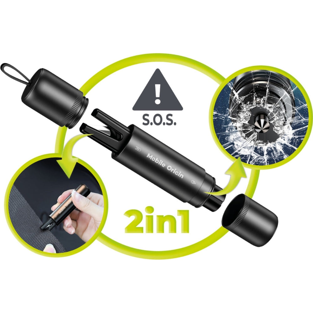 Autosicherheitshammer 2-in-1, Mobile Origin Car Safety Hammer CA29, Schwarz