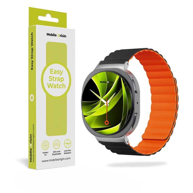 Silikonband für Galaxy Watch 8 40 / 44 / 46 mm Mobile Origin Easy Strap, Schwarz, Orange