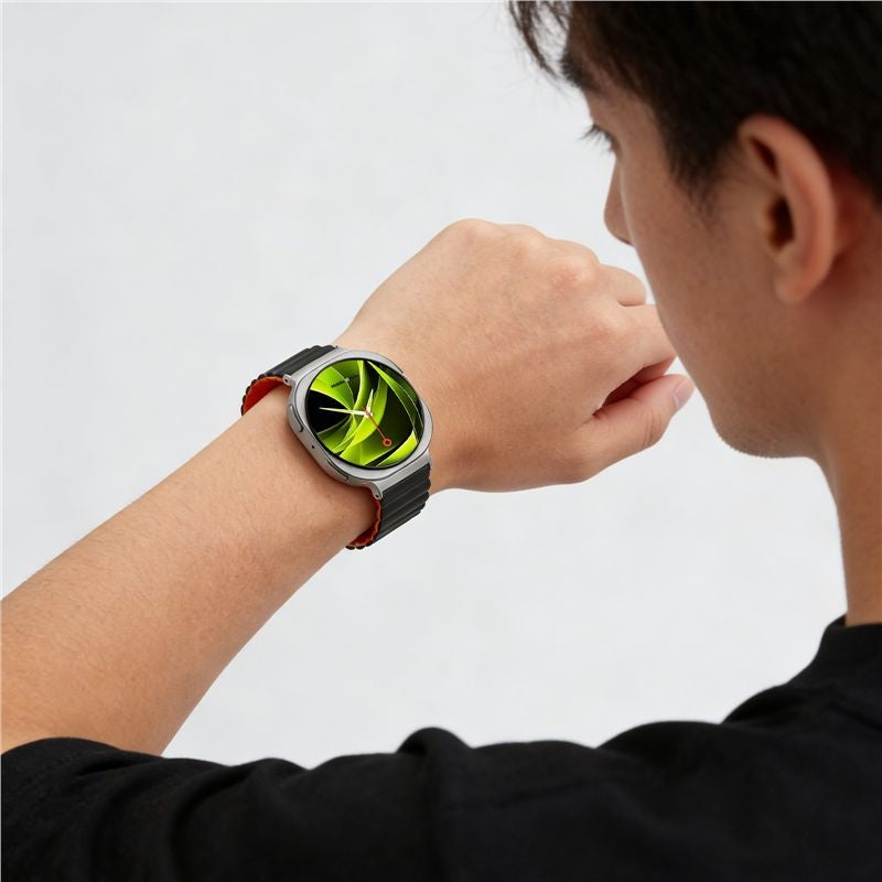 Silikonband für Galaxy Watch 8 40 / 44 / 46 mm Mobile Origin Easy Strap, Schwarz, Orange