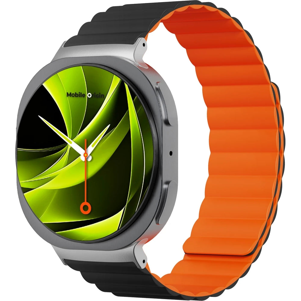 Silikonband für Galaxy Watch 8 40 / 44 / 46 mm Mobile Origin Easy Strap, Schwarz, Orange