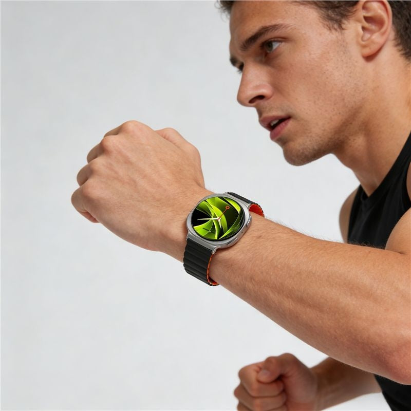 Silikonband für Galaxy Watch 8 40 / 44 / 46 mm Mobile Origin Easy Strap, Schwarz, Orange