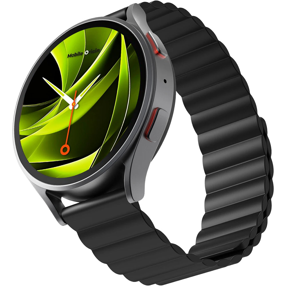 Silikon Armband für Smartwatch mit Magnetverschluss, Quick Release 20mm, Mobile Origin Easy Strap Magnetic Watch, Schwarz