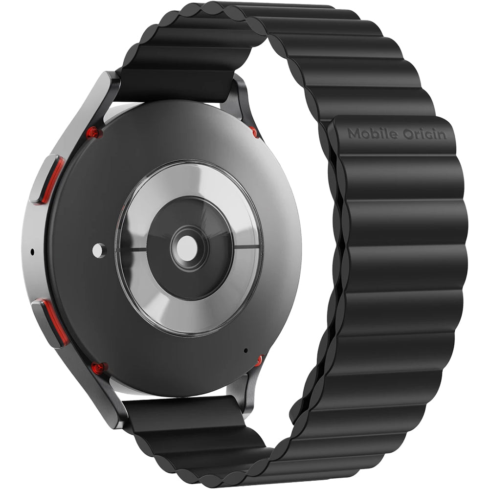 Silikon Armband für Smartwatch mit Magnetverschluss, Quick Release 20mm, Mobile Origin Easy Strap Magnetic Watch, Schwarz