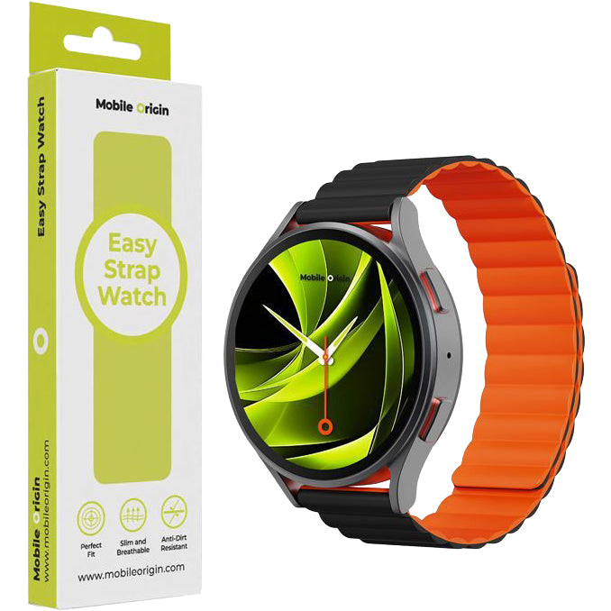 Silikon Armband für Smartwatch mit Magnetverschluss, Quick Release 20mm, Mobile Origin Easy Strap Magnetic Watch, Orange-Schwarz