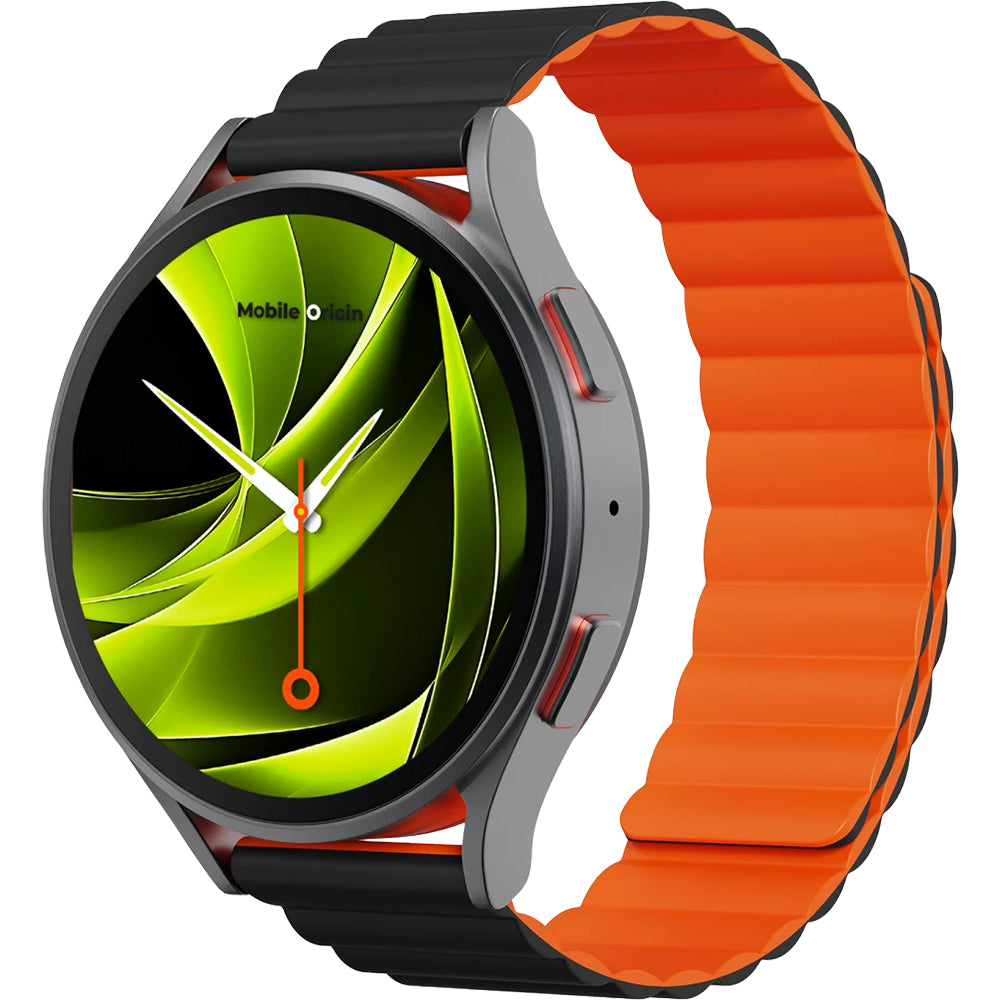 Silikon Armband für Smartwatch mit Magnetverschluss, Quick Release 20mm, Mobile Origin Easy Strap Magnetic Watch, Orange-Schwarz