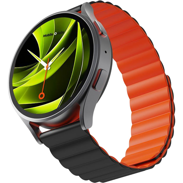 Silikon Armband für Smartwatch mit Magnetverschluss, Quick Release 20mm, Mobile Origin Easy Strap Magnetic Watch, Orange-Schwarz