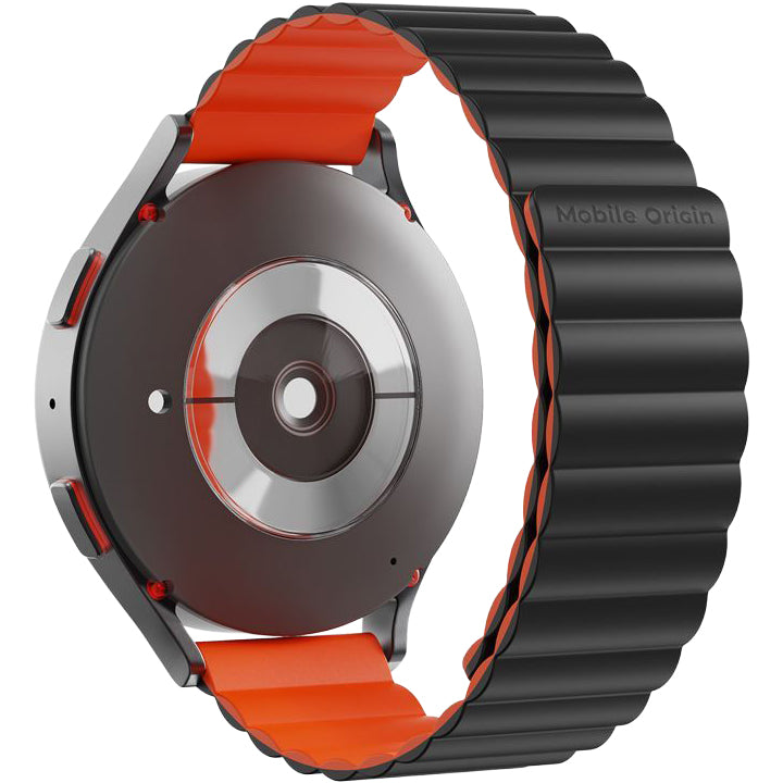 Silikon Armband für Smartwatch mit Magnetverschluss, Quick Release 20mm, Mobile Origin Easy Strap Magnetic Watch, Orange-Schwarz