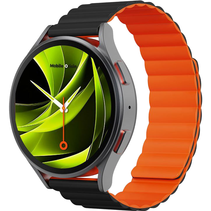 Silikon Armband für Smartwatch mit Magnetverschluss, Quick Release 20mm, Mobile Origin Easy Strap Magnetic Watch, Orange-Schwarz