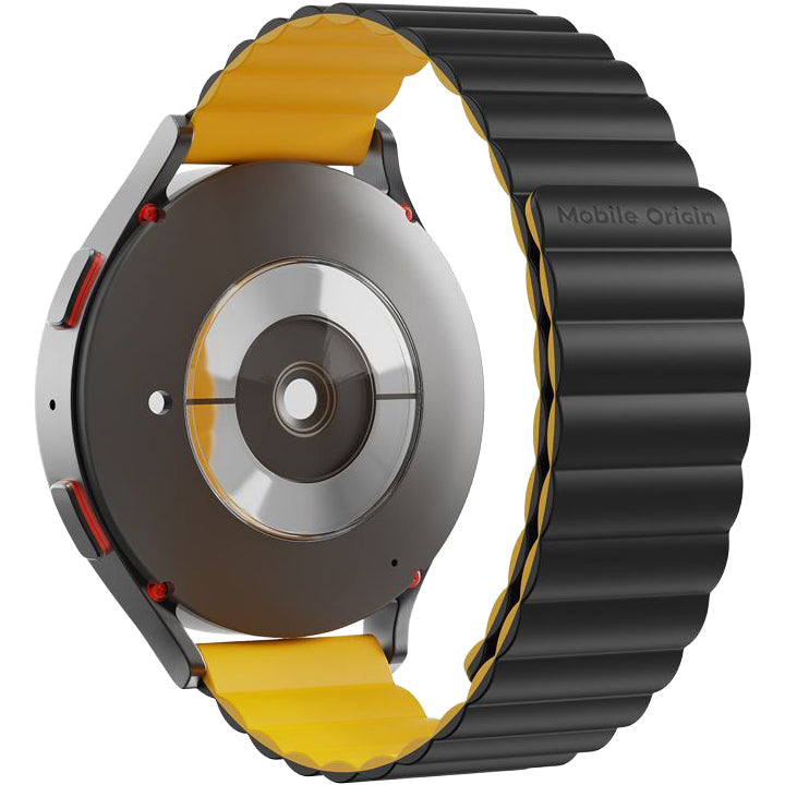 Silikon Armband für Smartwatch mit Magnetverschluss, Quick Release 22 mm, Mobile Origin Easy Strap Magnetic Watch, Gelb-Schwarz