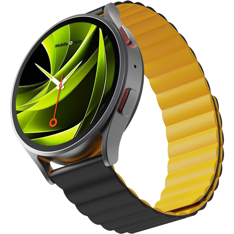 Silikon Armband für Smartwatch mit Magnetverschluss, Quick Release 22 mm, Mobile Origin Easy Strap Magnetic Watch, Gelb-Schwarz